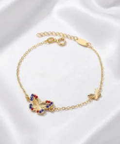 Złota Bransoletka Kolorowy Motyl z Cyrkoniami