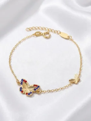 Złota Bransoletka Kolorowy Motyl z Cyrkoniami