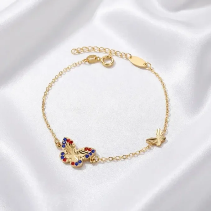 Złota Bransoletka Kolorowy Motyl z Cyrkoniami